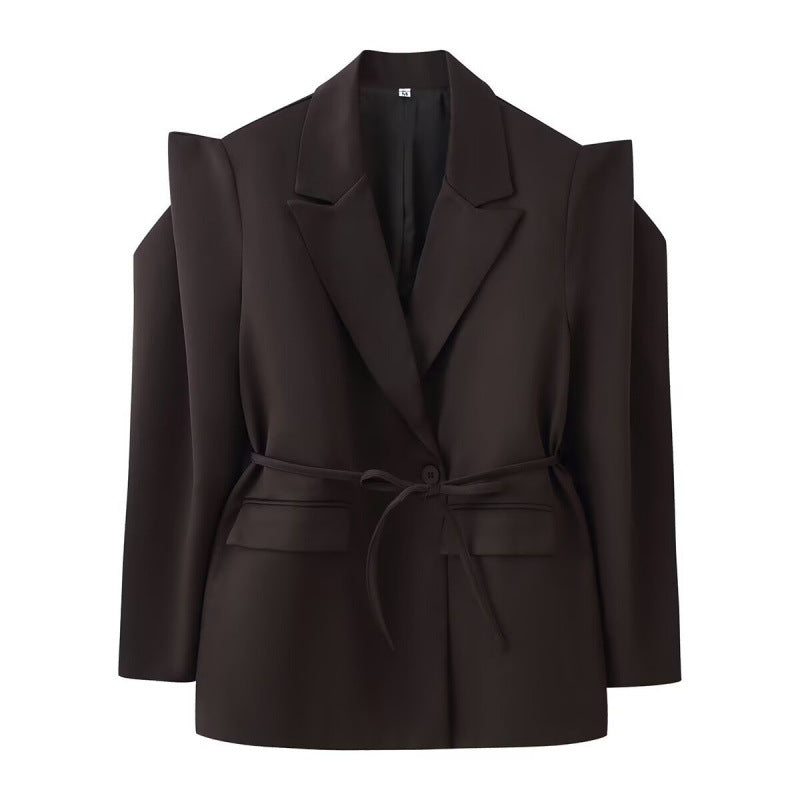 Damen Taillierter Blazer mit zarter Bindeband-Taille, betonter Schulterpartie und Pattentaschen Shop Nory