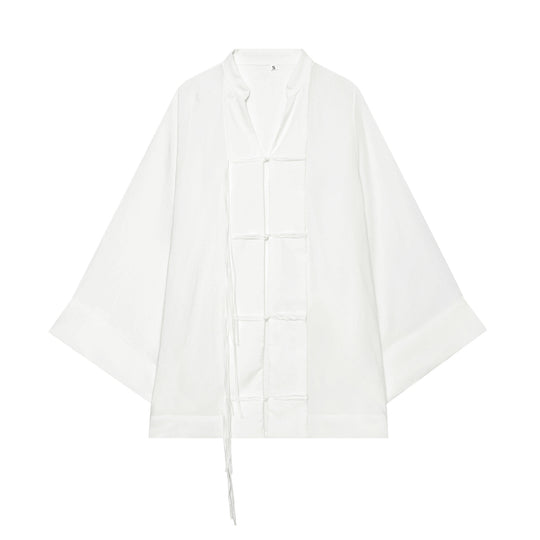 Damen Kimono-Capejacke mit Chinaknopfverschluss und langen Quasten Shop Nory