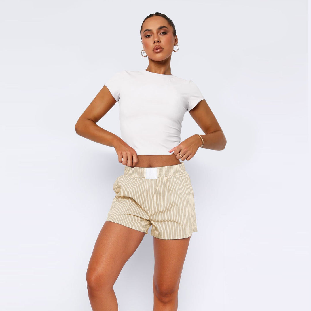 Damen Baumwoll-Shorts mit elastischem Bund und Streifenmuster
