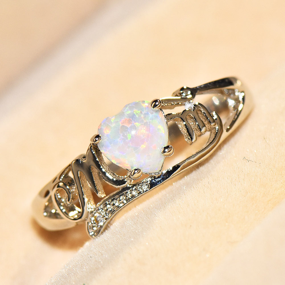 Damen Ring mit herzförmigem Opal und funkelnden Zirkonia-Steinen Shop Nory