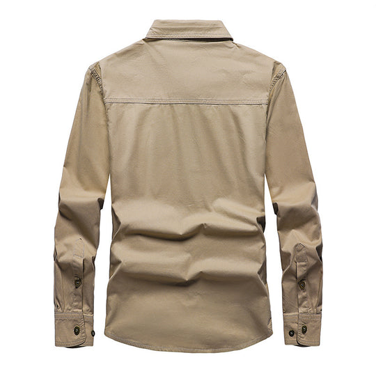 Herren Leichtes Canvas-Workerhemd mit Multifunktions-Brusttaschen und Hemdkragen Shop Nory