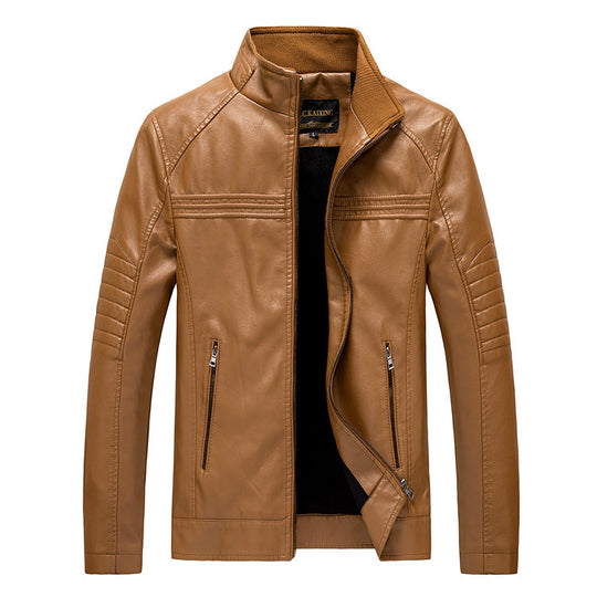 Herren Slim-Fit Kunstleder-Motojacke mit Stehkragen und gesteppter Ärmelpasse Shop Nory