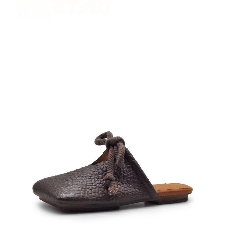 Damen Quadratische Leder-Mules mit geknoteter Seilschleife und genarbter Oberfläche Shop Nory