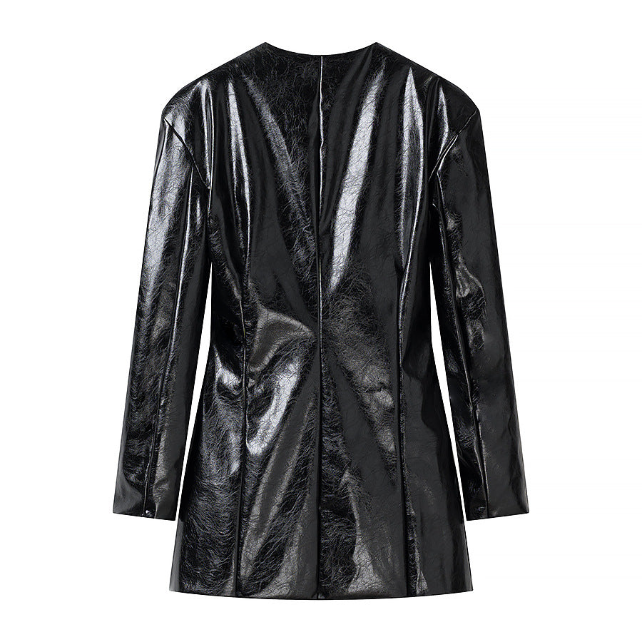 Damen Kurzer Lacklederimitat-Rock mit gerader Silhouette und Mittelnaht Shop Nory