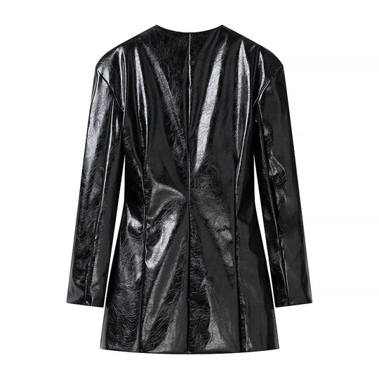 Damen Kurzer Lacklederimitat-Rock mit gerader Silhouette und Mittelnaht Shop Nory