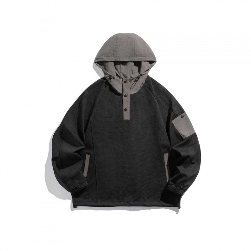 Unisex Technischer Kapuzenpullover im Oversize‑Cut mit Henley‑Knopfleiste, Patchtasche und tunnelzug Shop Nory