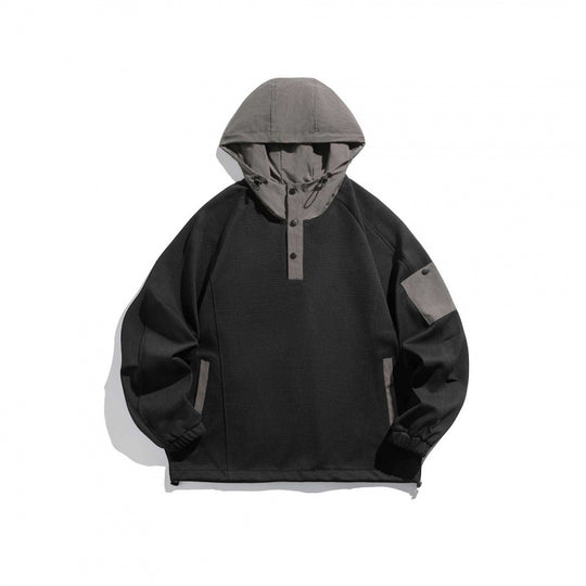 Unisex Technischer Kapuzenpullover im Oversize‑Cut mit Henley‑Knopfleiste, Patchtasche und tunnelzug Shop Nory