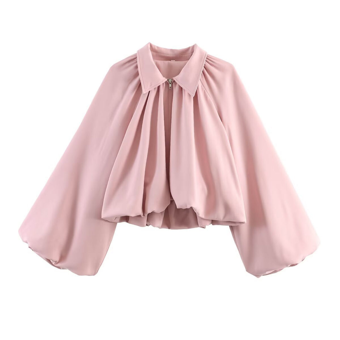 Damen Kurzcape mit Volumenärmeln, Reißverschluss und gerafftem Saum Shop Nory