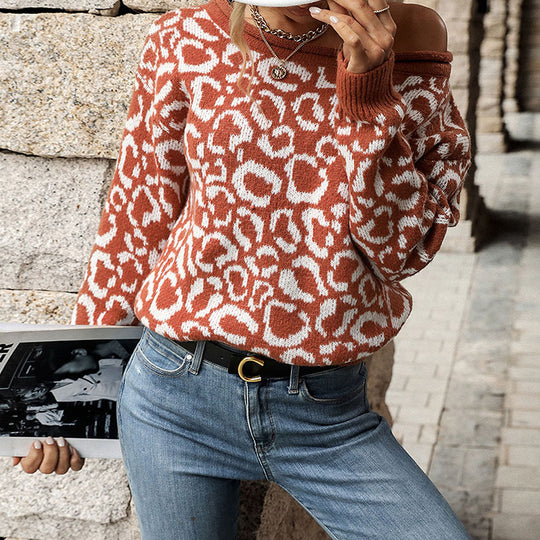 Damen Oversize-Feinstrickpullover mit Off-Shoulder und Animal-Jacquard Shop Nory