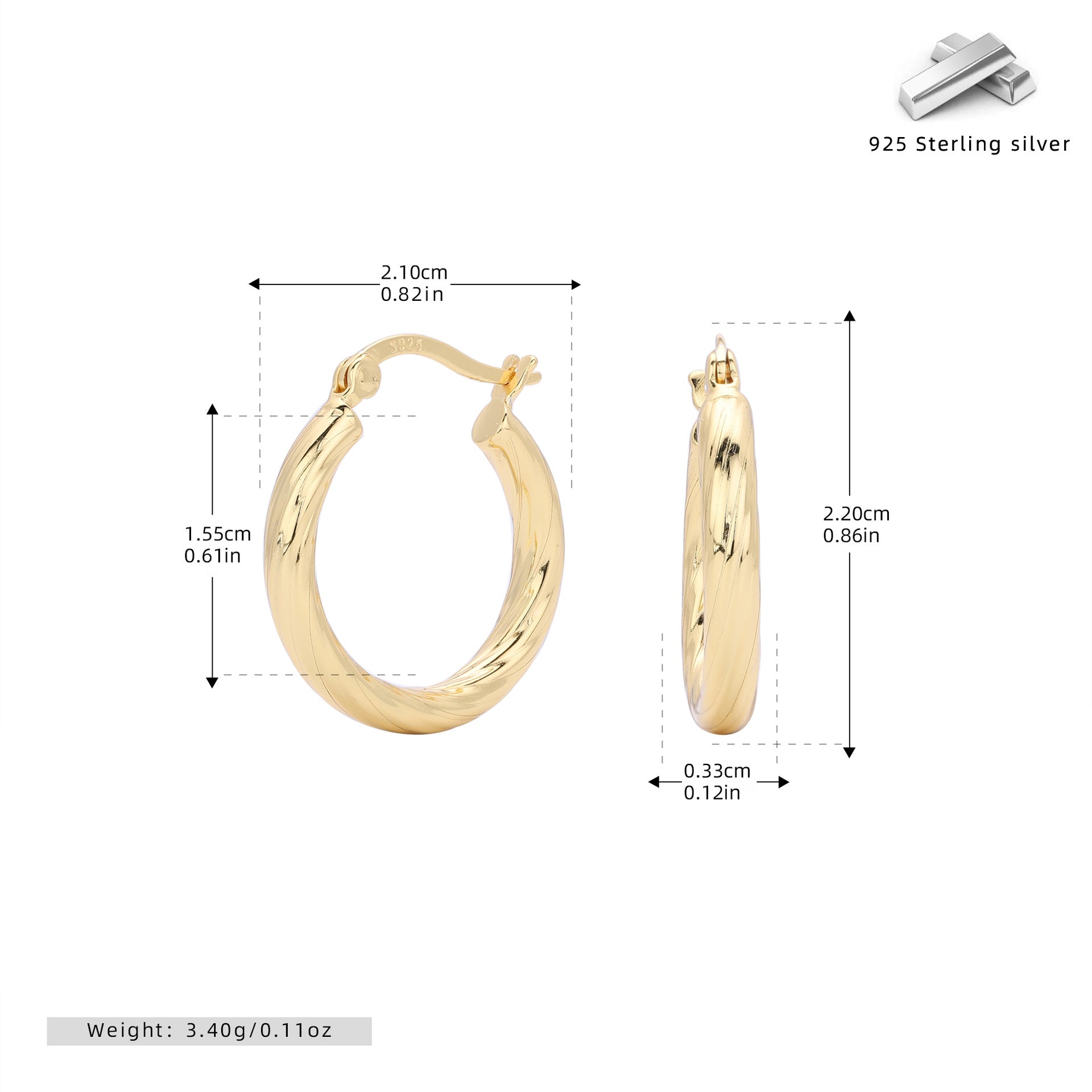 Damen Creolen mit elegantem geschwungenem Design aus hochwertigem 925 Sterling Silber Shop Nory