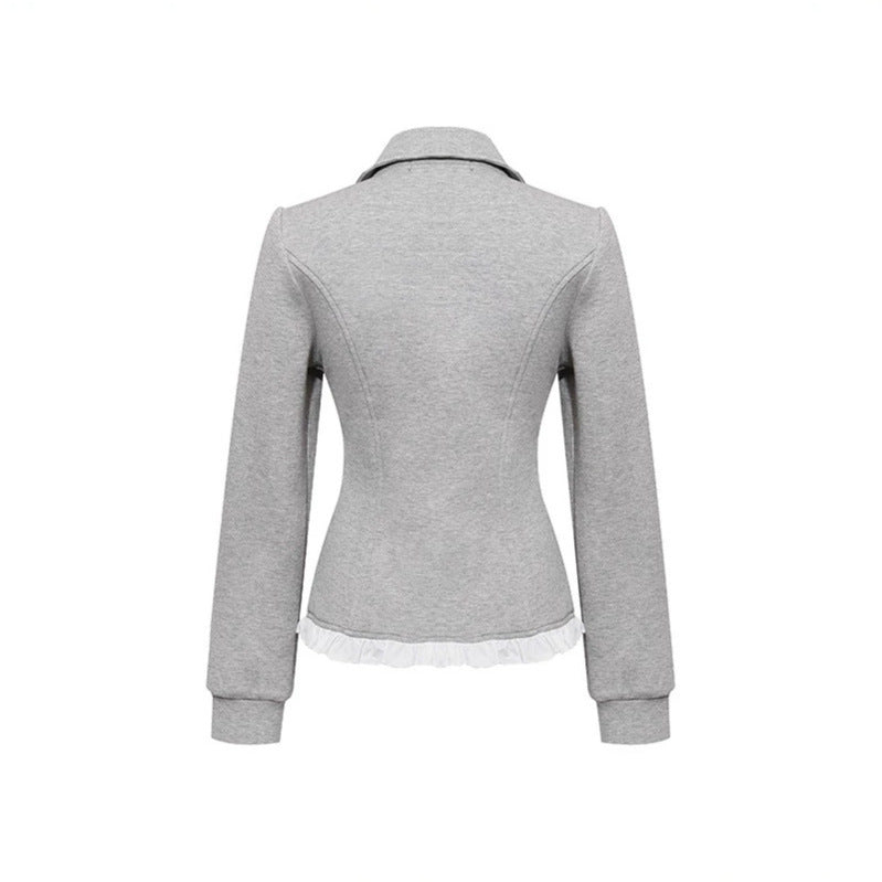 Damen Taillierte Sweatjacke im Peplum‑Stil mit Doppelreihe und Volantbesatz Shop Nory
