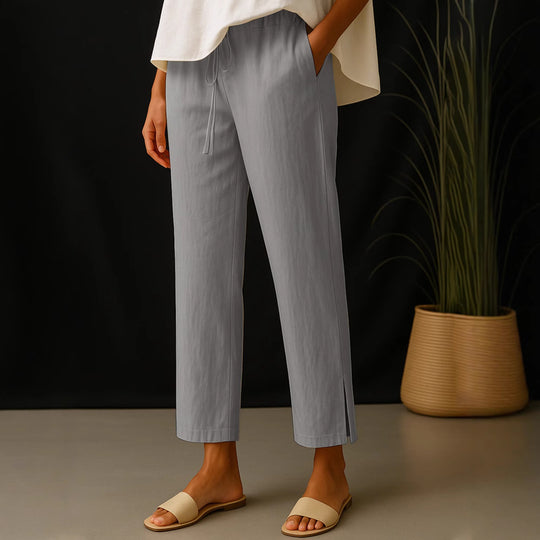 Damen Casual-Chino Leinenoptik Culotte mit elastischem Tunnelzugbund und Eingrifftaschen Shop Nory