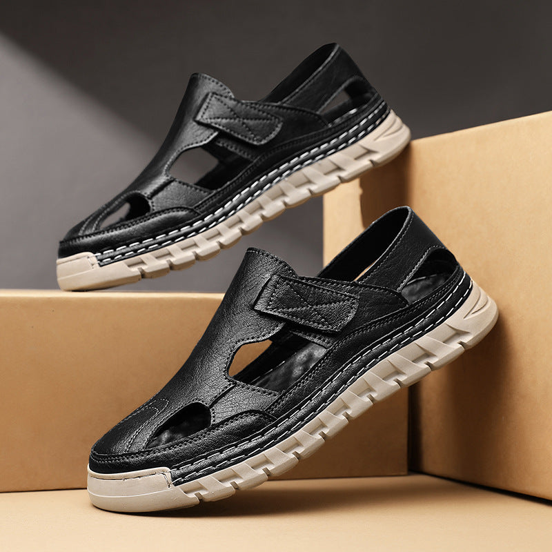 Damen Luftige Ledersandalen mit verstellbarem Klettverschluss