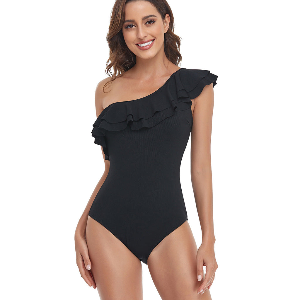 Damen Einteiliger Badeanzug mit asymmetrischem Rüschendesign