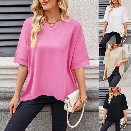 Damen lässiges Oversized T-Shirt mit seitlichen Schlitzen und umgeschlagenen Ärmeln