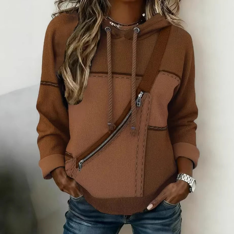 Damen Lässiger Kapuzenpullover mit asymmetrischem Reißverschluss