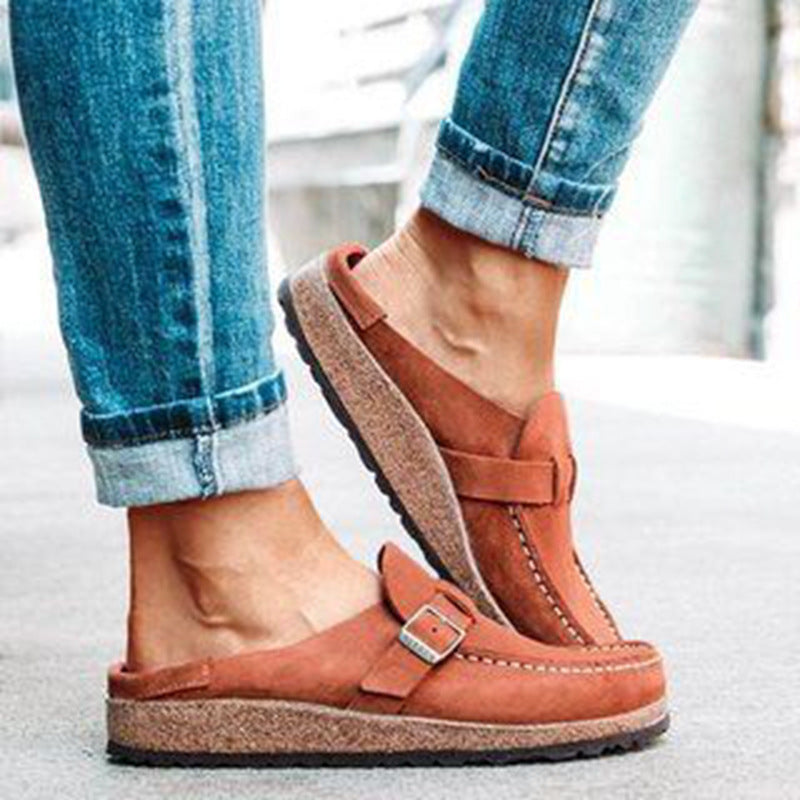 Damen Mokassin-Mule mit verstellbarer Schnalle und Kork-Plateau Shop Nory