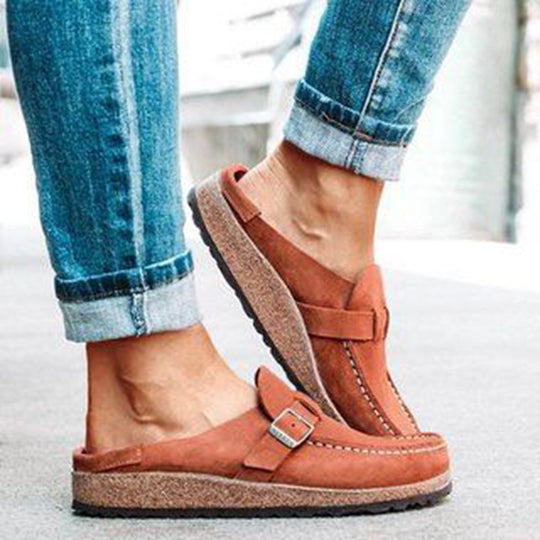Damen Mokassin-Mule mit verstellbarer Schnalle und Kork-Plateau Shop Nory