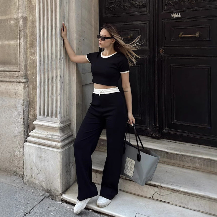Damen lässiges Lounge-Set mit cropped Oberteil und weitem Hosenbereich Shopnory