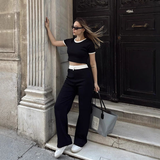 Damen lässiges Lounge-Set mit cropped Oberteil und weitem Hosenbereich Shopnory