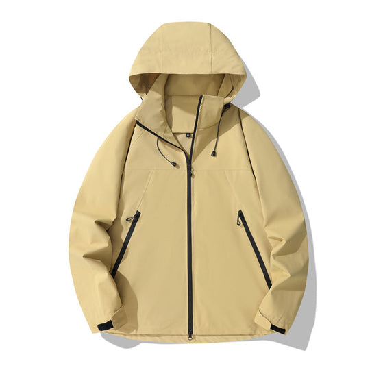 Damen wasserabweisende Outdoor-Jacke mit verstellbarem Kapuzenkragen und funktionalen Reißverschlusstaschen