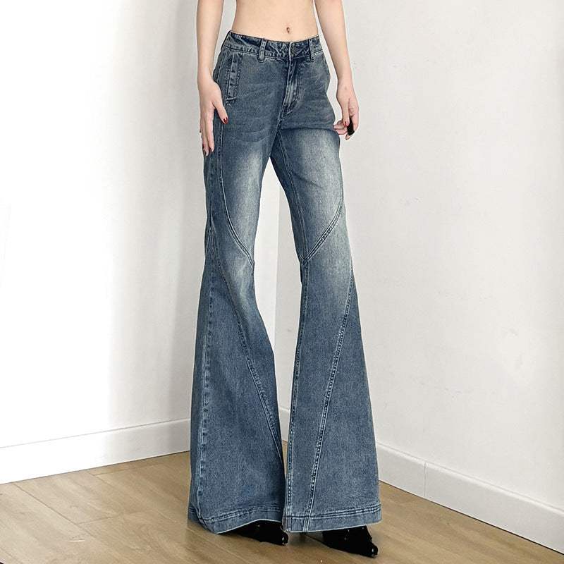 Damen klassische Flared Jeans mit hoher Taille und ausgefranstem Saum Shopnory