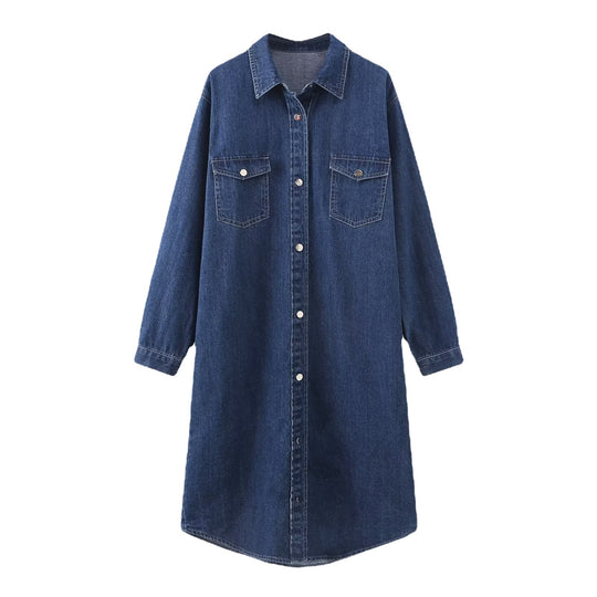Damen Langes Denim-Hemdblusenkleid mit Knopfleiste und Brusttaschen Shop Nory