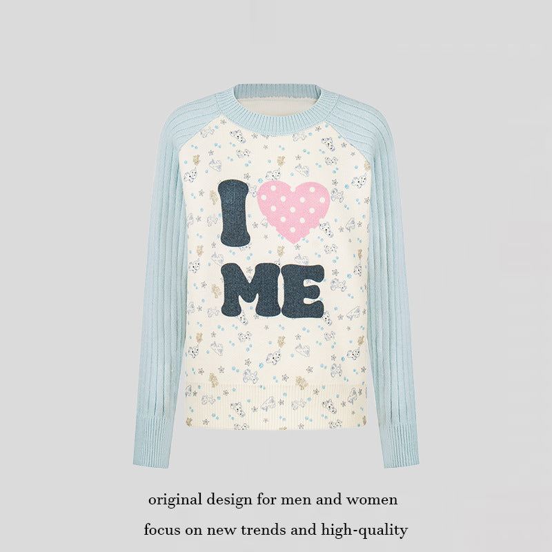 Damen Feinstrick-Pullover mit Applikations-Statement, gerippten Raglanärmeln und Mini-Print Shop Nory