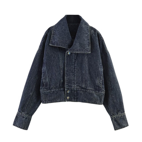 Damen oversized Cropped-Jeansjacke mit weitem Kragen Shop Nory