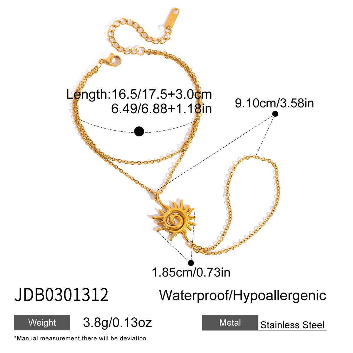 Damen Halskette mit Sonnensymbol aus hypoallergenem Edelstahl Shop Nory