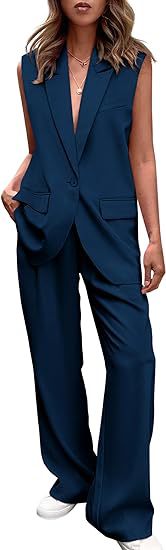 Damen ärmelloses Blazer-Set mit weit geschnittenen Hosen