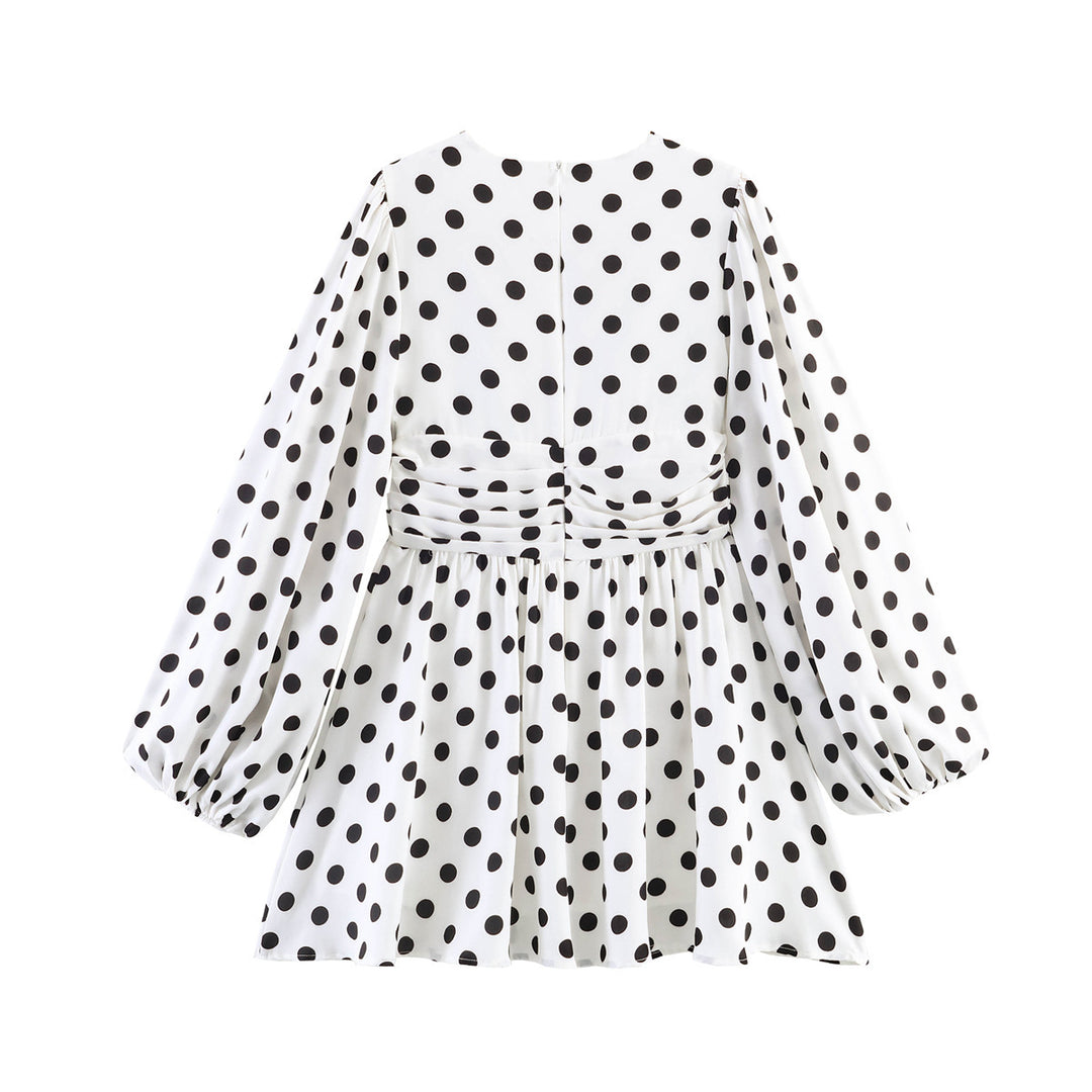 Damen Gepunktete Bluse mit tiefem V‑Ausschnitt, geraffter Taillenpartie und voluminösen Ballonärmeln Shop Nory
