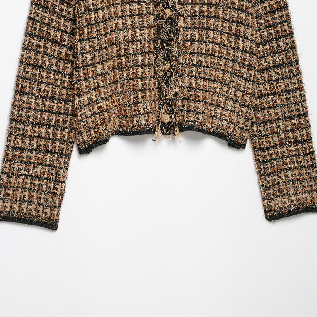 Damen Bouclé-Tweed-Croppedjacke mit Fransenbesatz und Rundhalsausschnitt Shop Nory