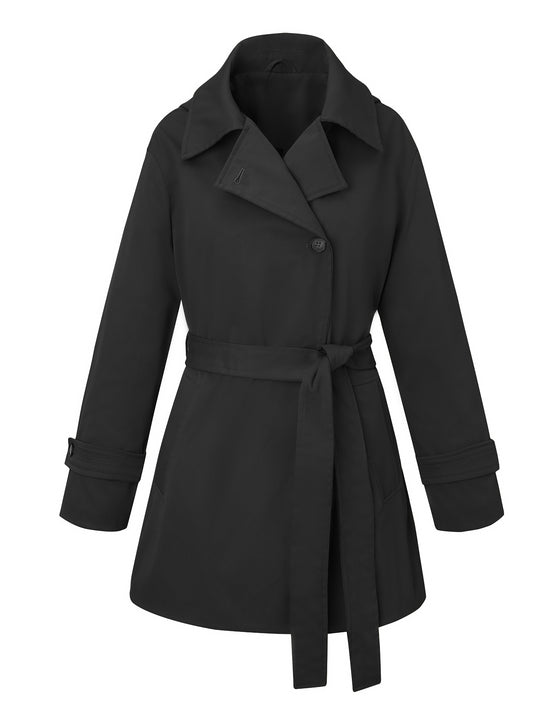 Damen Kurztrenchcoat mit tailliertem Bindegürtel und weitem Revers Shop Nory