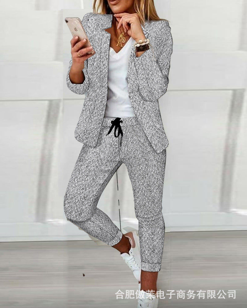 Damen Casual-Tailoring Zweiteiler mit strukturiertem Longblazer und Kordel-Jogpant Shop Nory