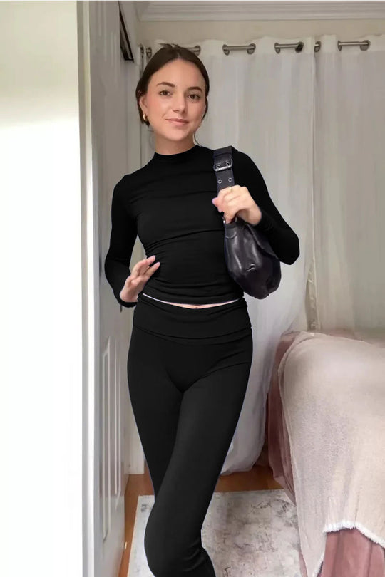 Damen Nahtloses Sport-Set mit Langarm-Cropped-Top und High-Waist Leggings Shop Nory