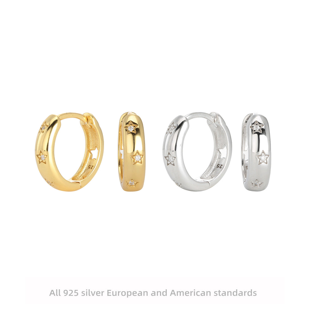 Damen Creolen mit funkelnden Zirkon-Sternen aus hochwertigem 925 Sterling Silber Shop Nory