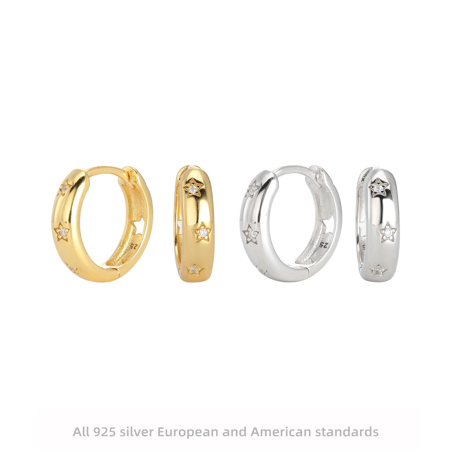 Damen Creolen mit funkelnden Zirkon-Sternen aus hochwertigem 925 Sterling Silber Shop Nory