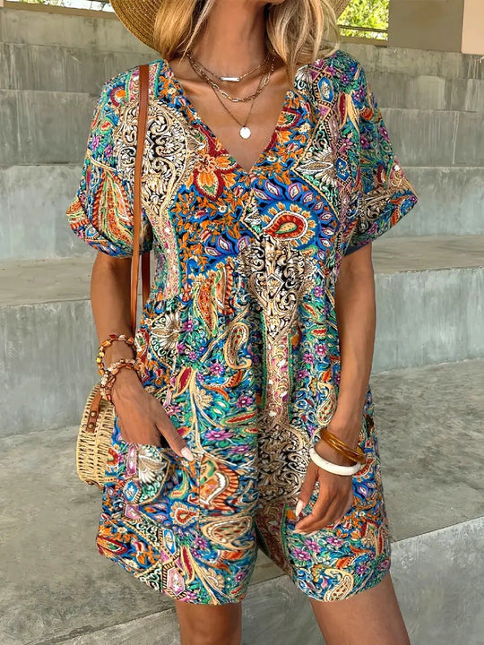 Damen lässiger Jumpsuit mit V-Ausschnitt und wickelbarem Design