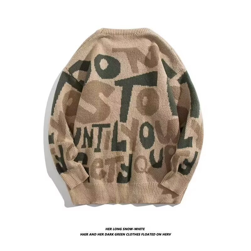 Damen Grobstrickpullover mit kreativen Schriftzügen Shop Nory