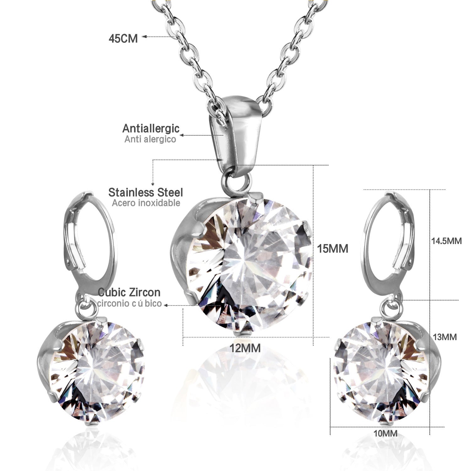 Damen Schmuckset mit funkelndem Zirkonia-Anhänger und Ohrringen aus hochwertigem Edelstahl Shop Nory