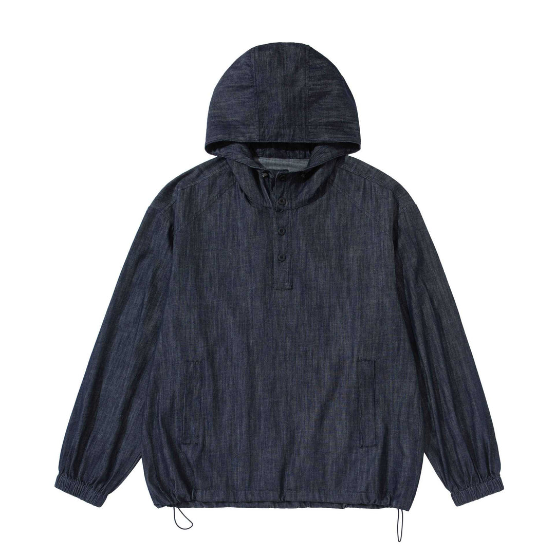 Herren leichter Denim-Anorak mit Kapuze und halber Knopfleiste Shop Nory