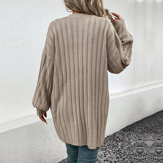 Damen Longline Strickmantel-Cardigan mit vertikaler Rippenstruktur und Oversize-Silhouette Shop Nory
