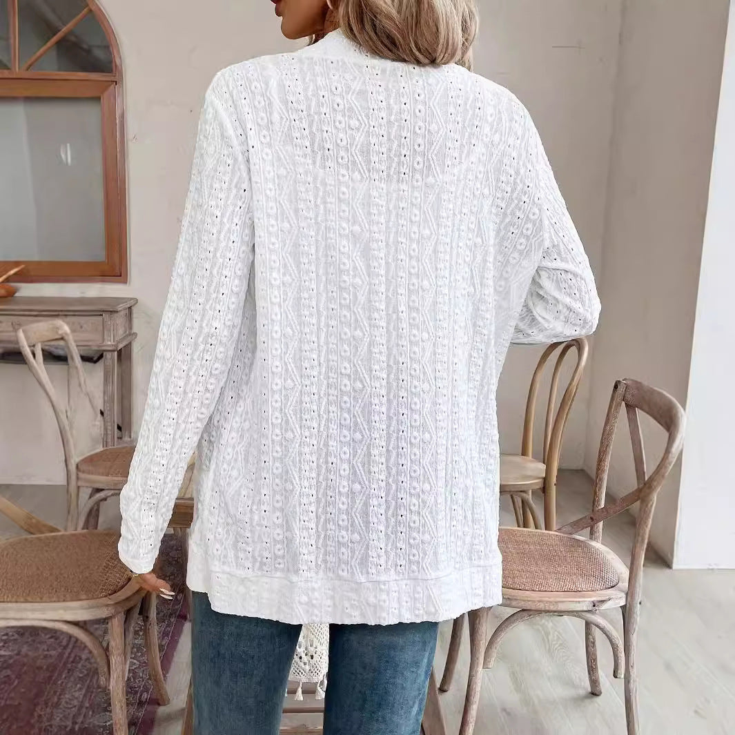 Damen Elegante Strickjacke mit feiner Lochmusterung