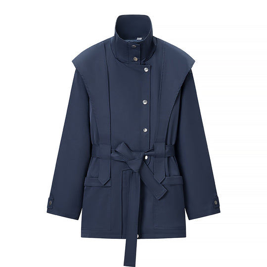 Damen Taillierte Übergangsjacke mit Stehkragen, Schultercape und Bindegürtel Shop Nory