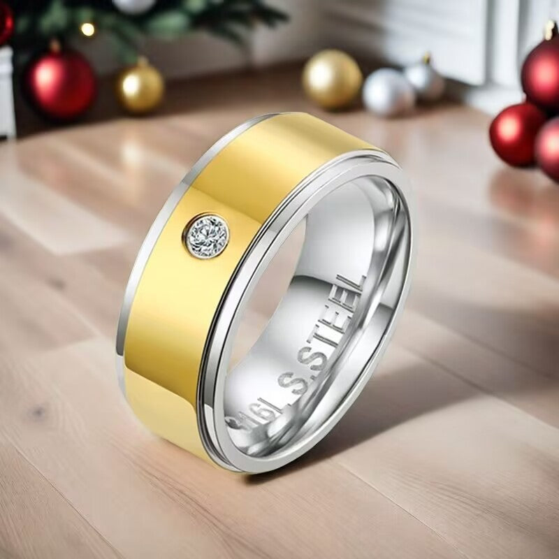 Herren Ring mit hochwertiger Edelstahl- und Goldakzentoberfläche sowie funkelndem Zirkonia-Shop Nory