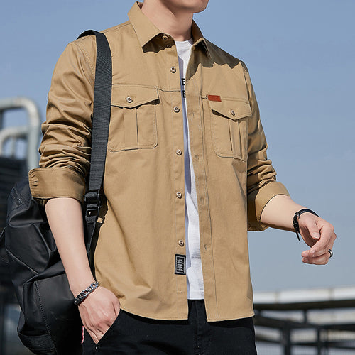 Herren Utility-Overshirt aus Baumwollmix mit Brustpattentaschen und verstärkten Nähten Shop Nory