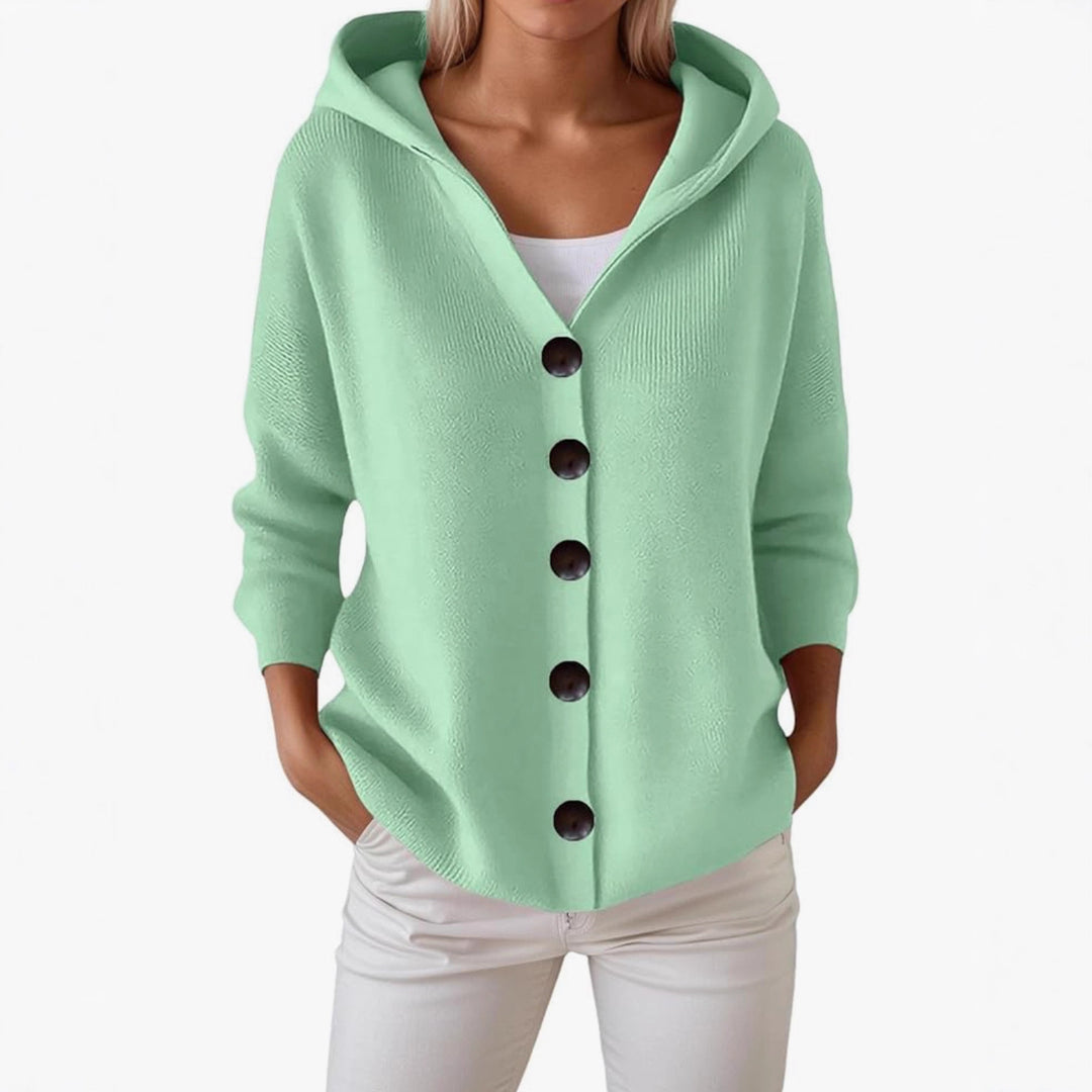 Damen Kapuzen-Strickjacke mit großen Holzknöpfen und seitlichen Eingrifftaschen Shop Nory