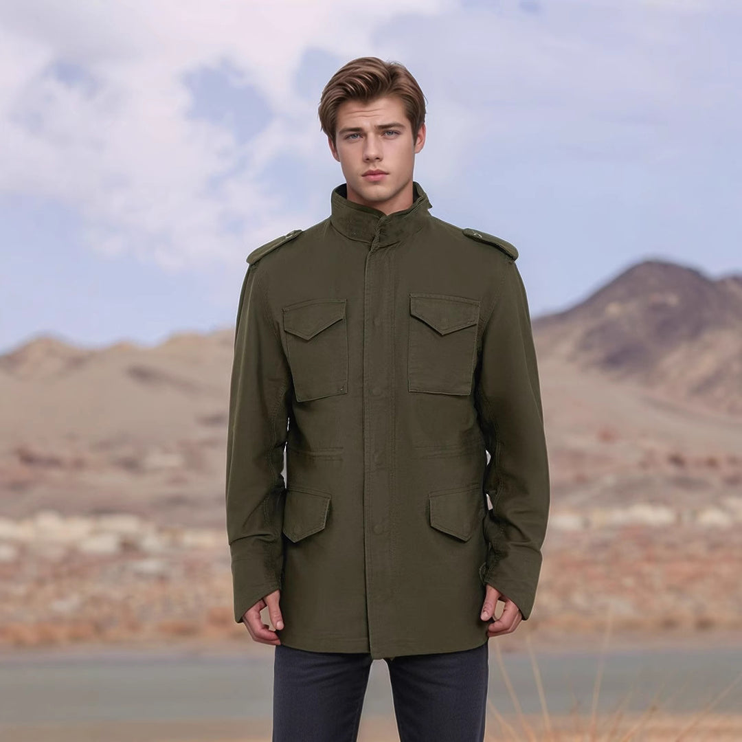 Herren nan leichte Baumwoll-Feldjacke mit aufgesetzten Taschen und Schulterklappen Shop Nory
