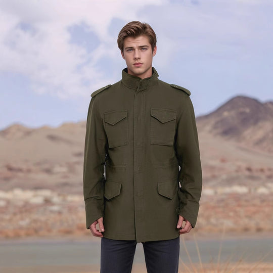 Herren nan leichte Baumwoll-Feldjacke mit aufgesetzten Taschen und Schulterklappen Shop Nory